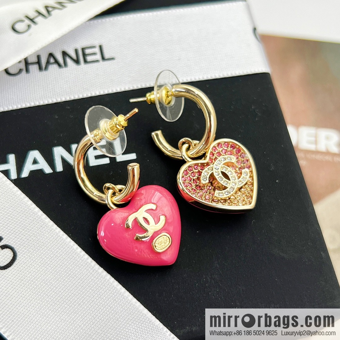 New ☑️ CHANEL Chanel c2 double c peach heart love stud earrings