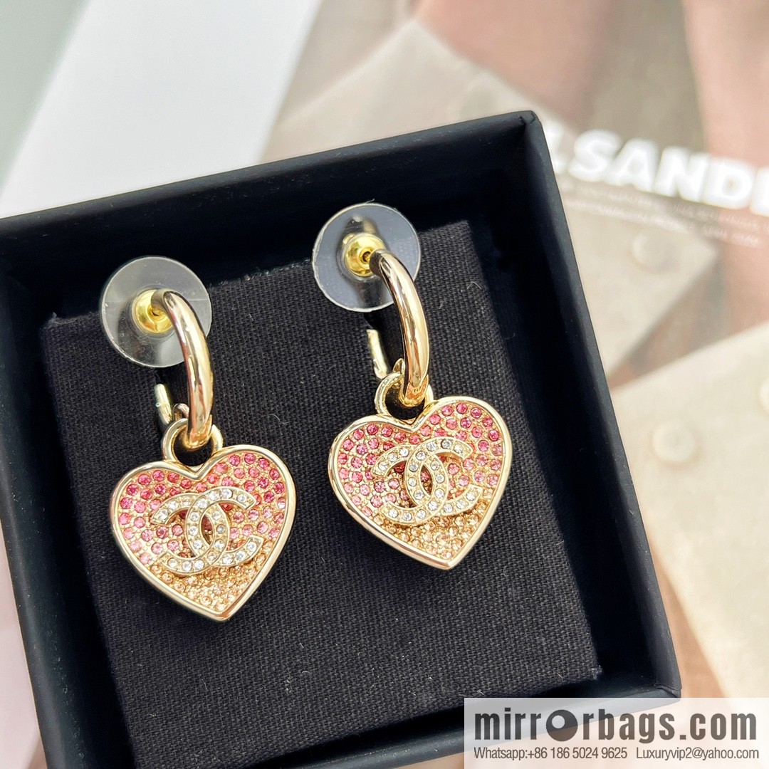 New ☑️ CHANEL Chanel c2 double c peach heart love stud earrings