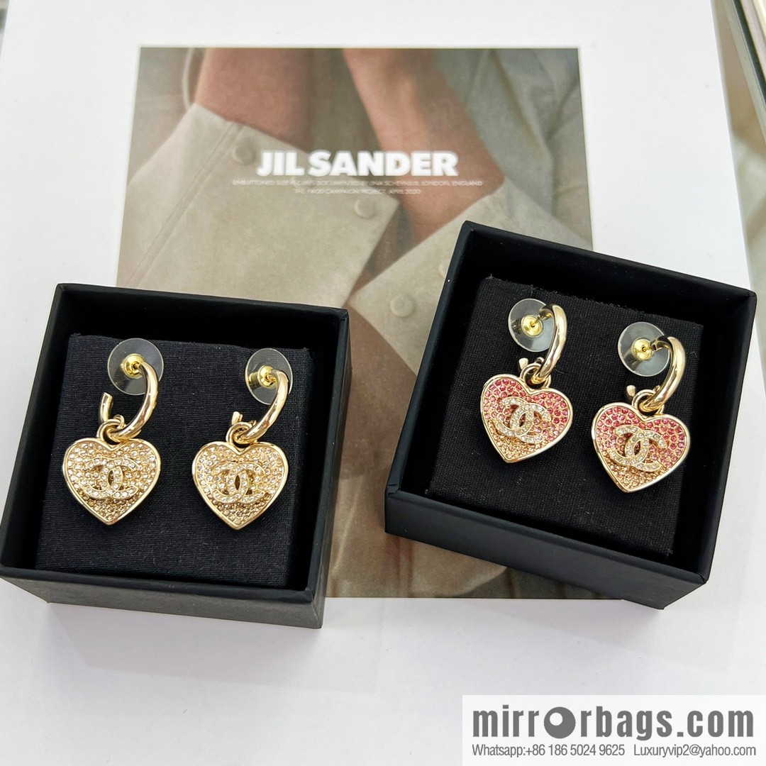 New ☑️ CHANEL Chanel c2 double c peach heart love stud earrings