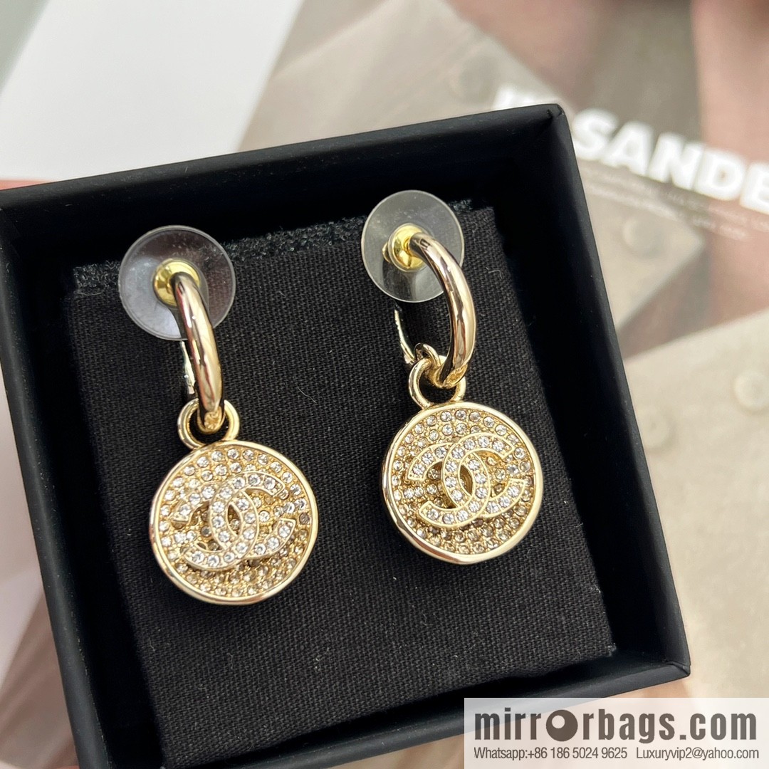 New ☑️ CHANEL Chanel c2 double c round full diamond stud earrings