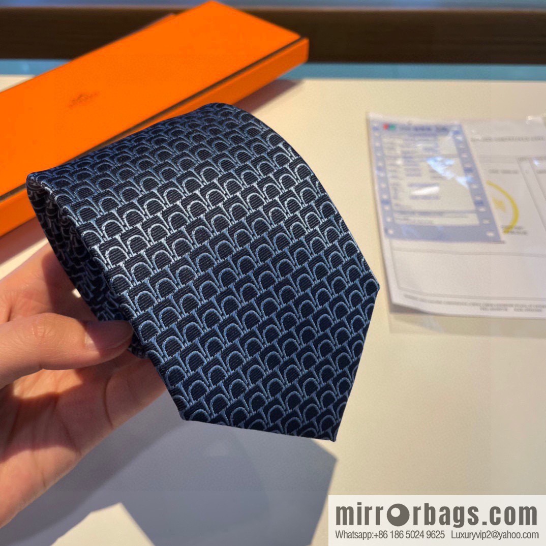 Hermes Fish Scale 100% Top Twill Silk Tie