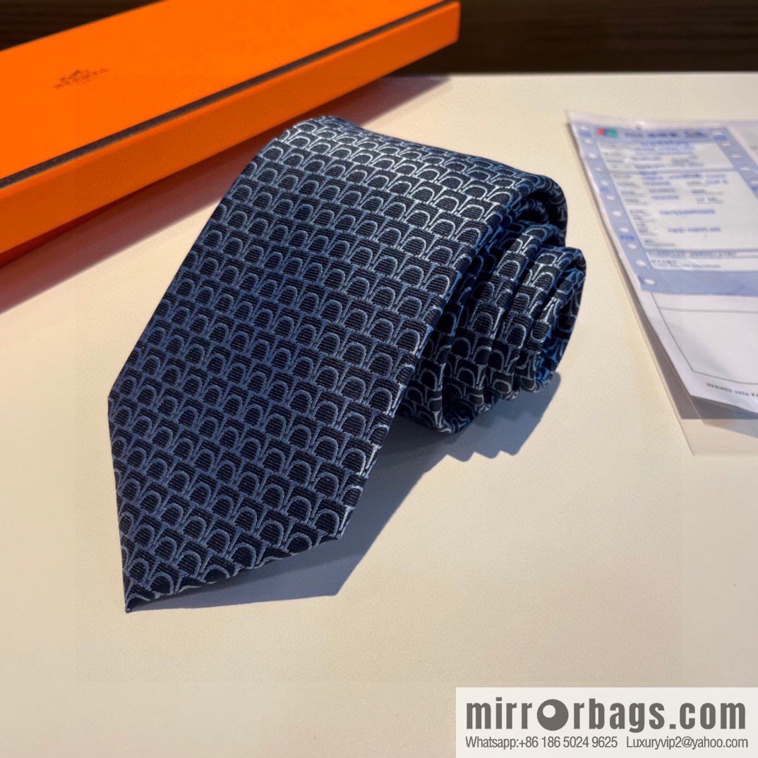 Hermes Fish Scale 100% Top Twill Silk Tie