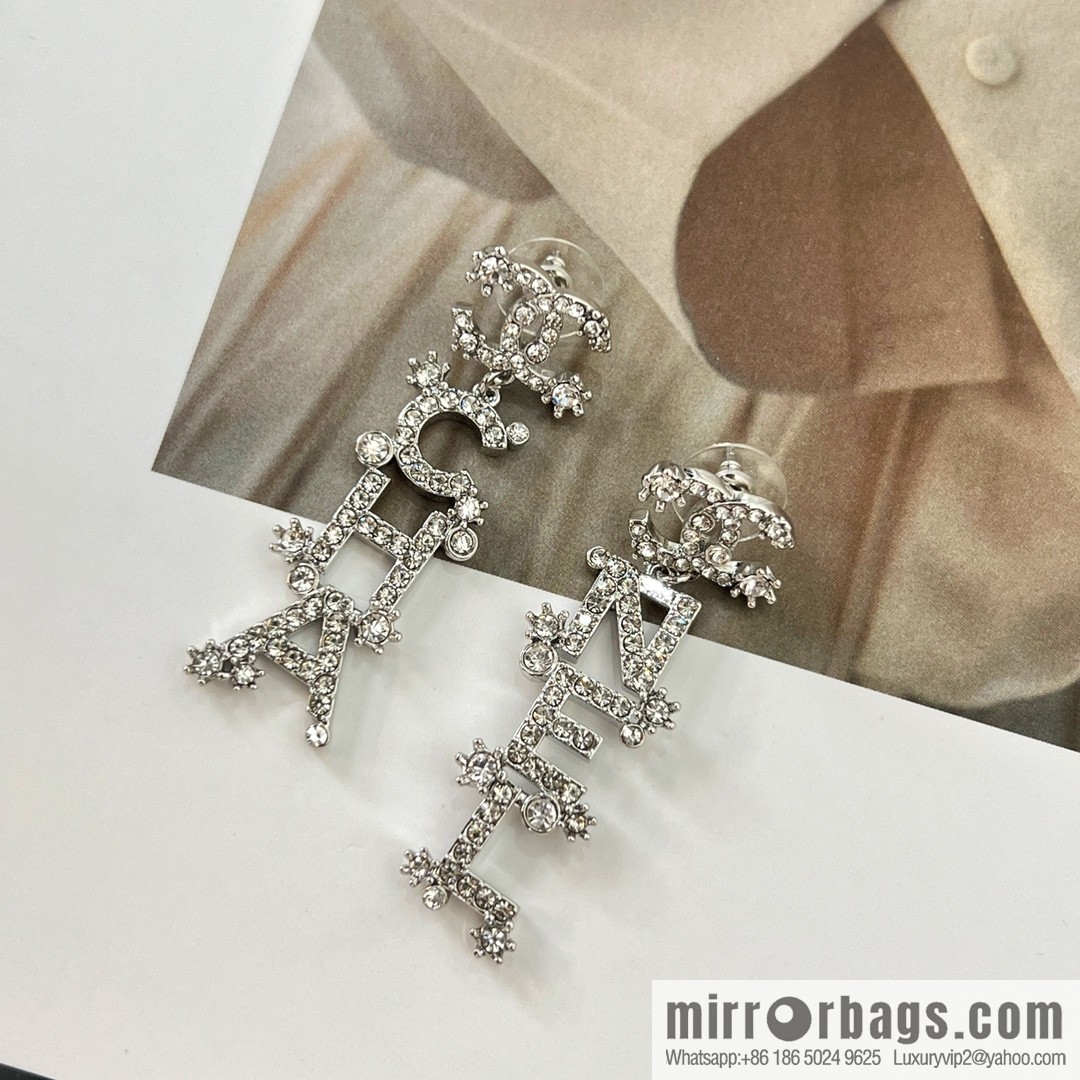 New ☑️ CHANEL Chanel double c full diamond letter earrings