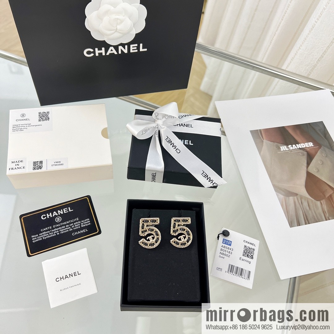 New ☑️ CHANEL Chanel double c black leather rope 5 character earrings