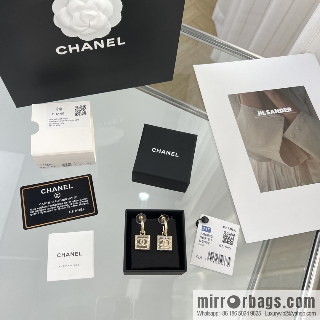 New ☑️ CHANEL Chanel c2 gold double c square stud earrings