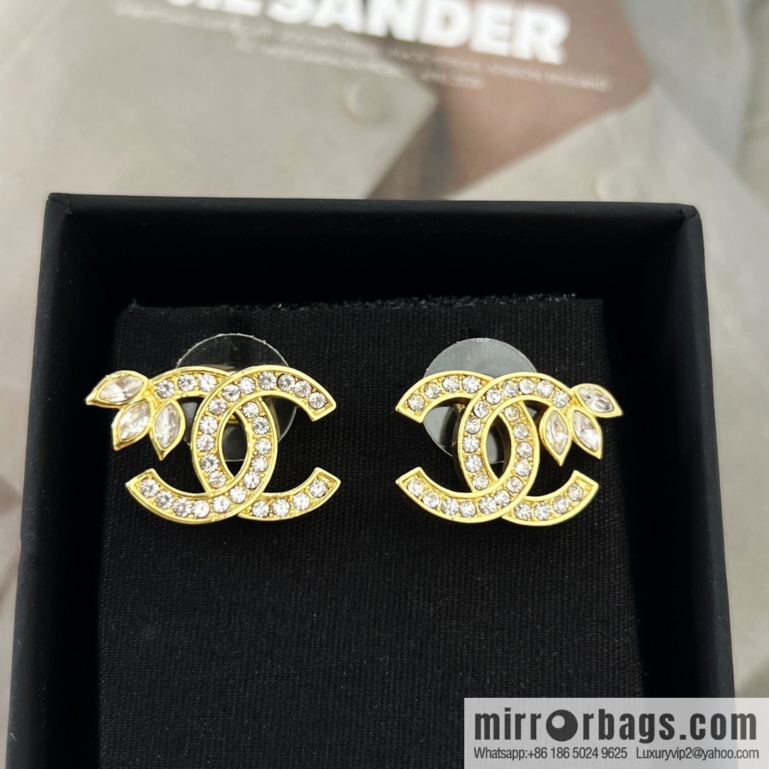 New ☑️ CHANEL Chanel gold double c wheat stud earrings