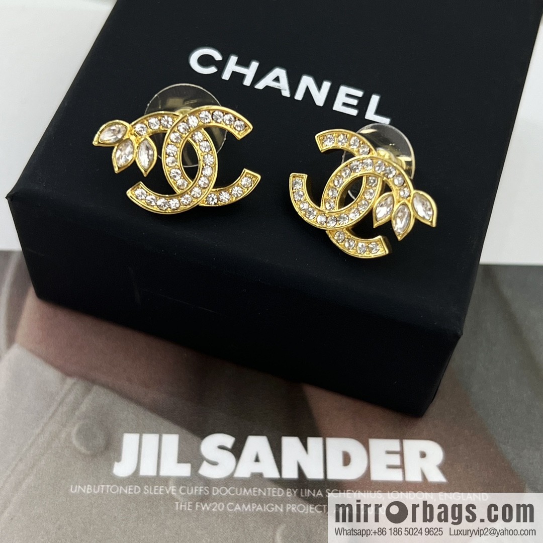 New ☑️ CHANEL Chanel gold double c wheat stud earrings