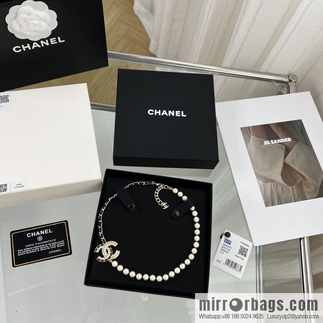 New ☑️ CHANEL Chanel Double C Black Leather Rope Pearl Necklace