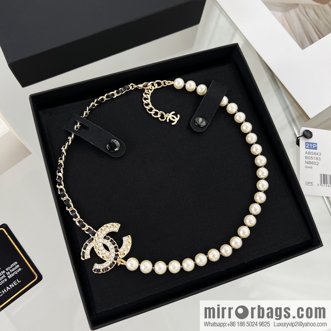 New ☑️ CHANEL Chanel Double C Black Leather Rope Pearl Necklace