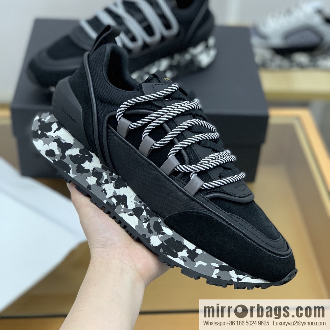 BALMA Balmain, made of calfskin polyester waterproof fabric, turned fur material, men's mecha style Casual Shoes