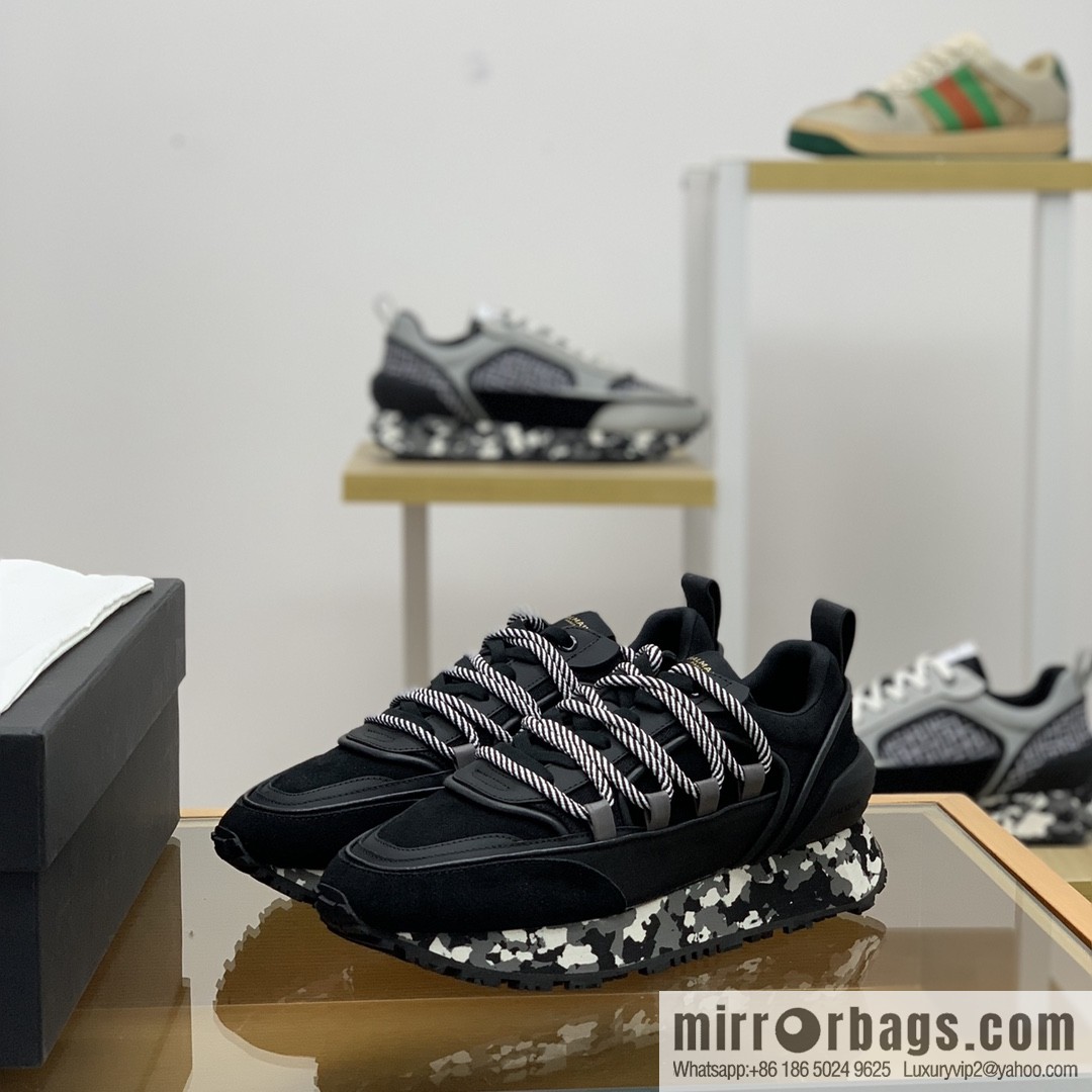 BALMA Balmain, made of calfskin polyester waterproof fabric, turned fur material, men's mecha style Casual Shoes