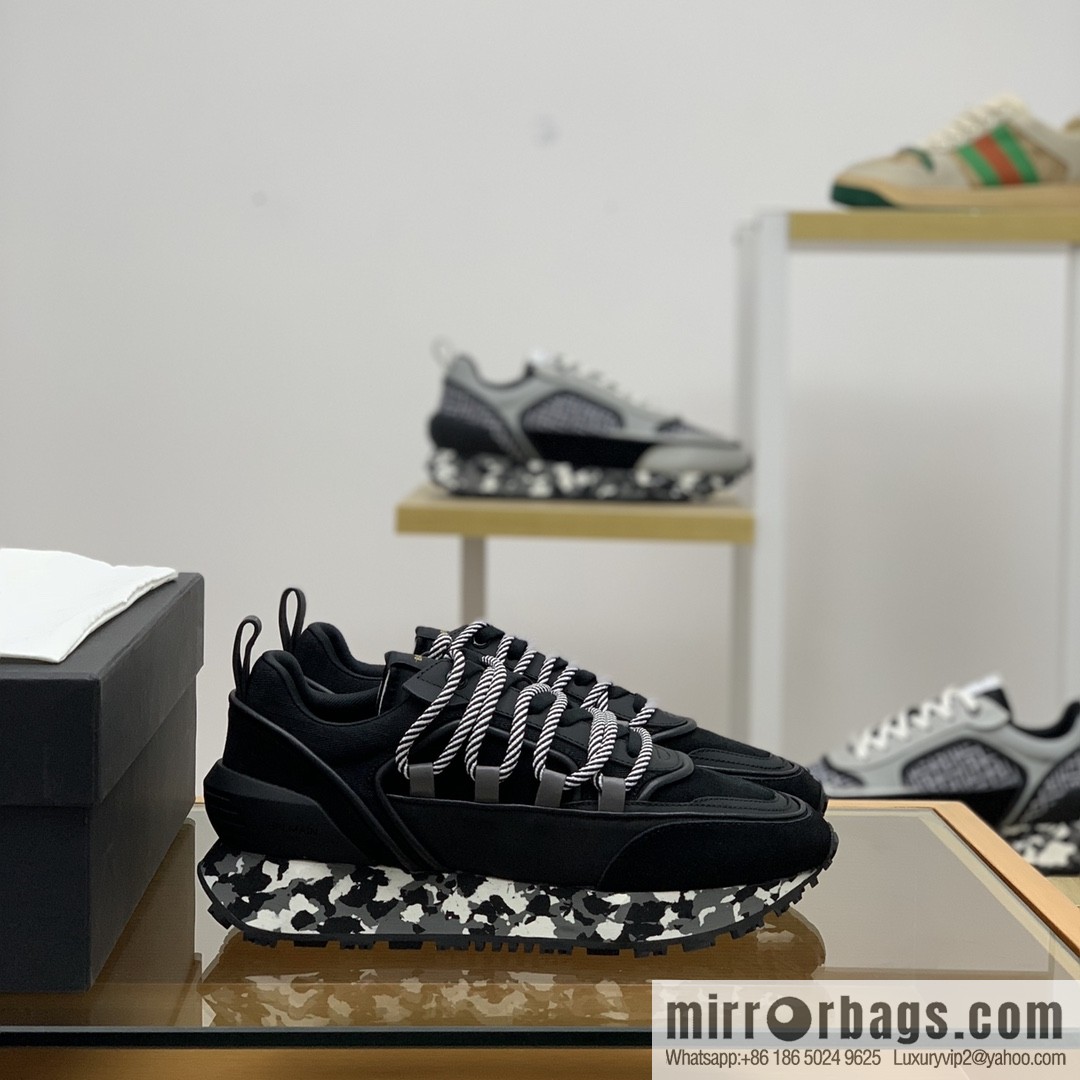 BALMA Balmain, made of calfskin polyester waterproof fabric, turned fur material, men's mecha style Casual Shoes