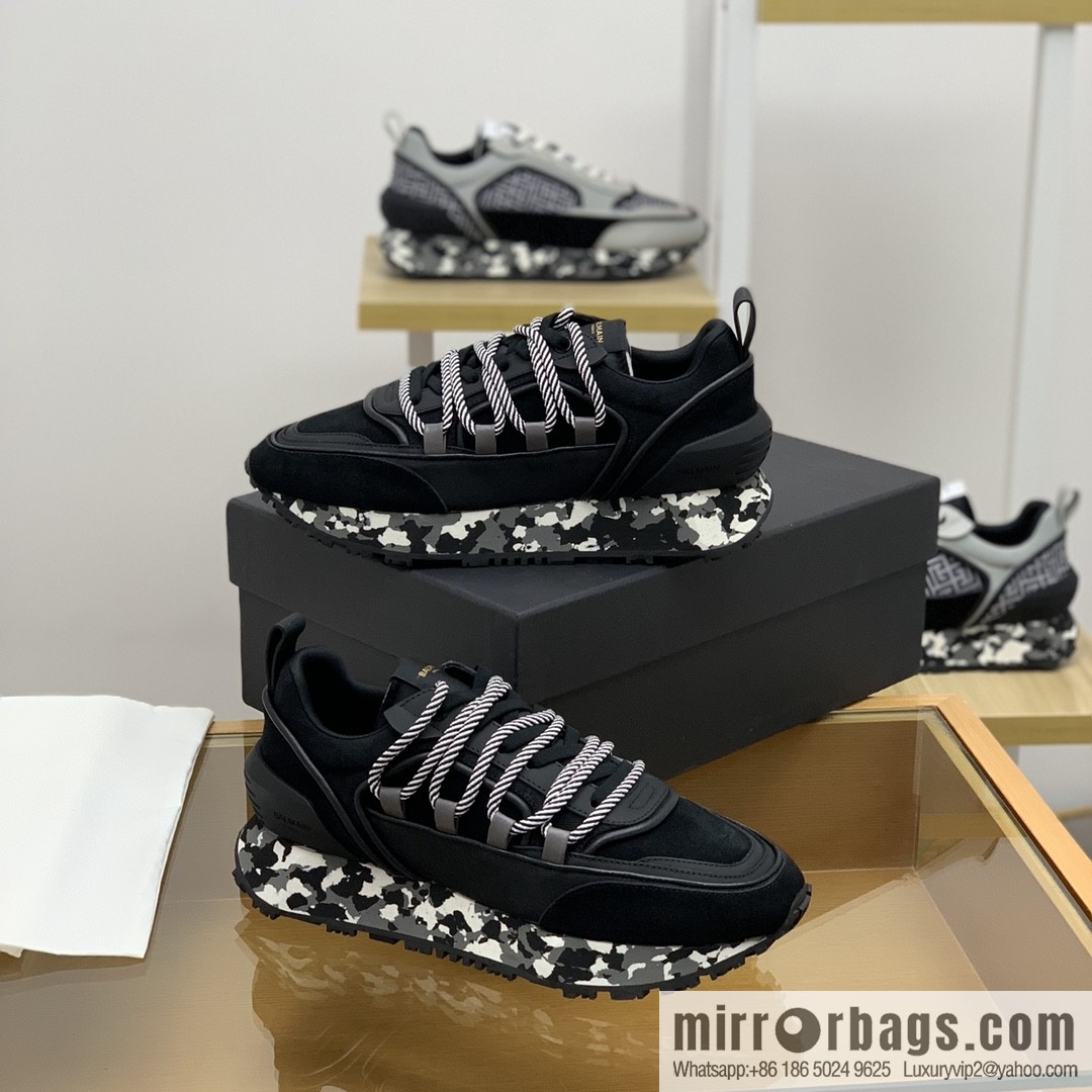 BALMA Balmain, made of calfskin polyester waterproof fabric, turned fur material, men's mecha style Casual Shoes