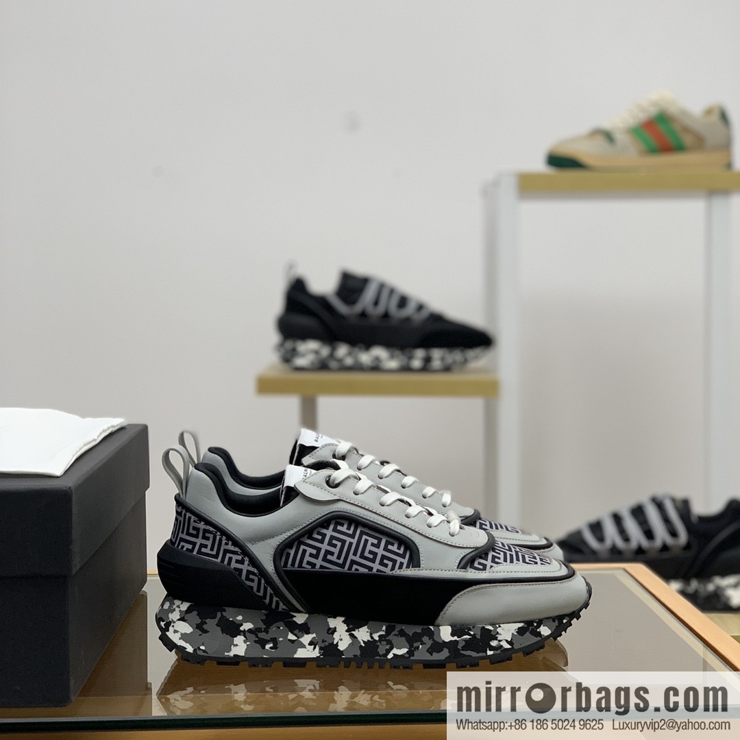 BALMA Balmain, made of calfskin polyester waterproof fabric, turned fur material, men's mecha style Casual Shoes