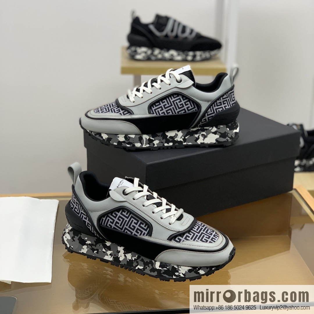 BALMA Balmain, made of calfskin polyester waterproof fabric, turned fur material, men's mecha style Casual Shoes
