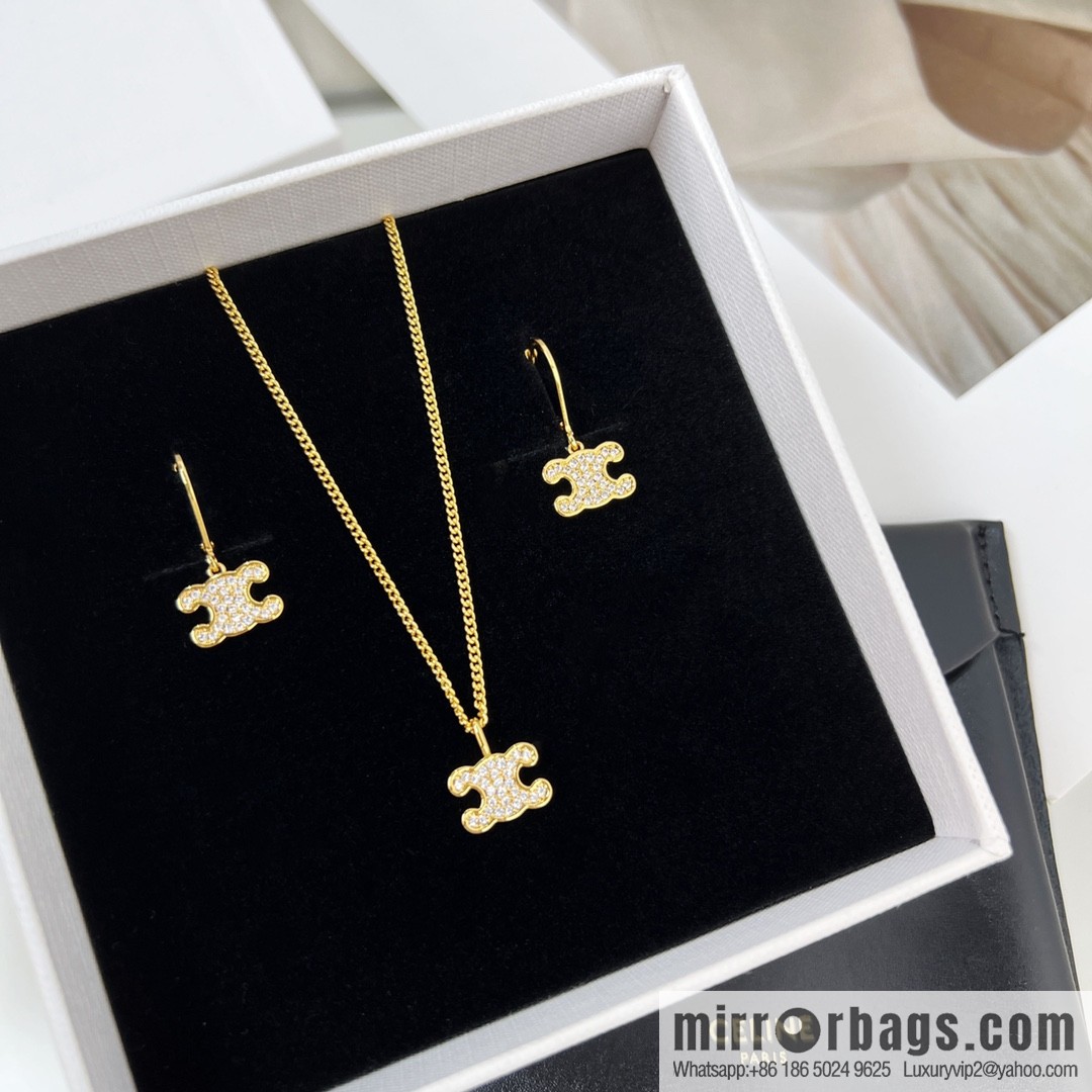 New Celine full diamond Arc de Triomphe earrings necklace