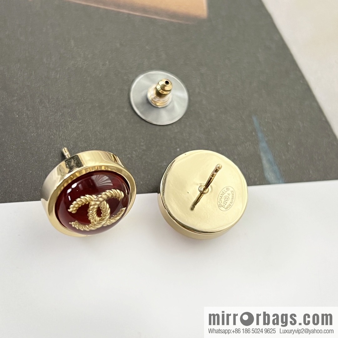 New ☑️ CHANEL Chanel double c round red stud earrings