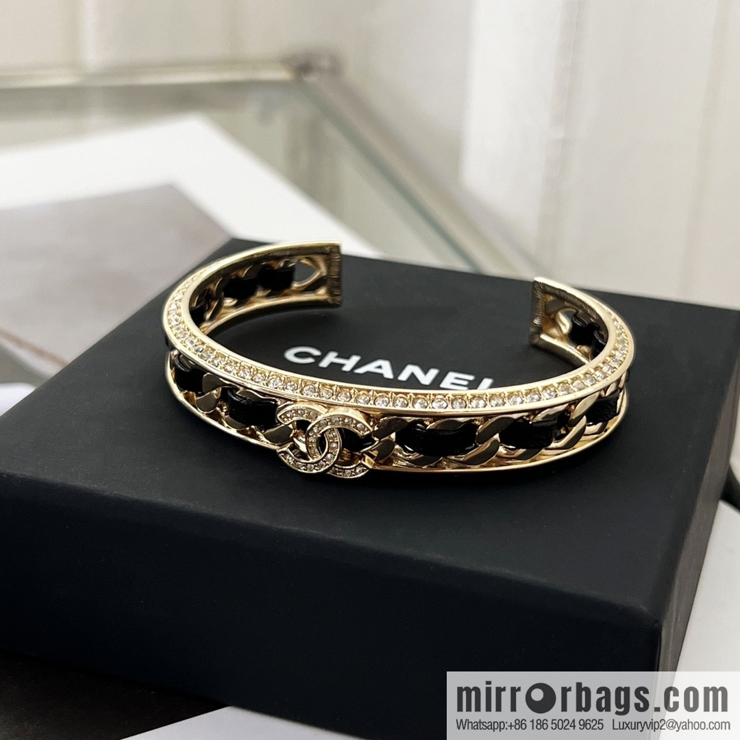 New ☑️ CHANEL Chanel double c black leather rope open bracelet