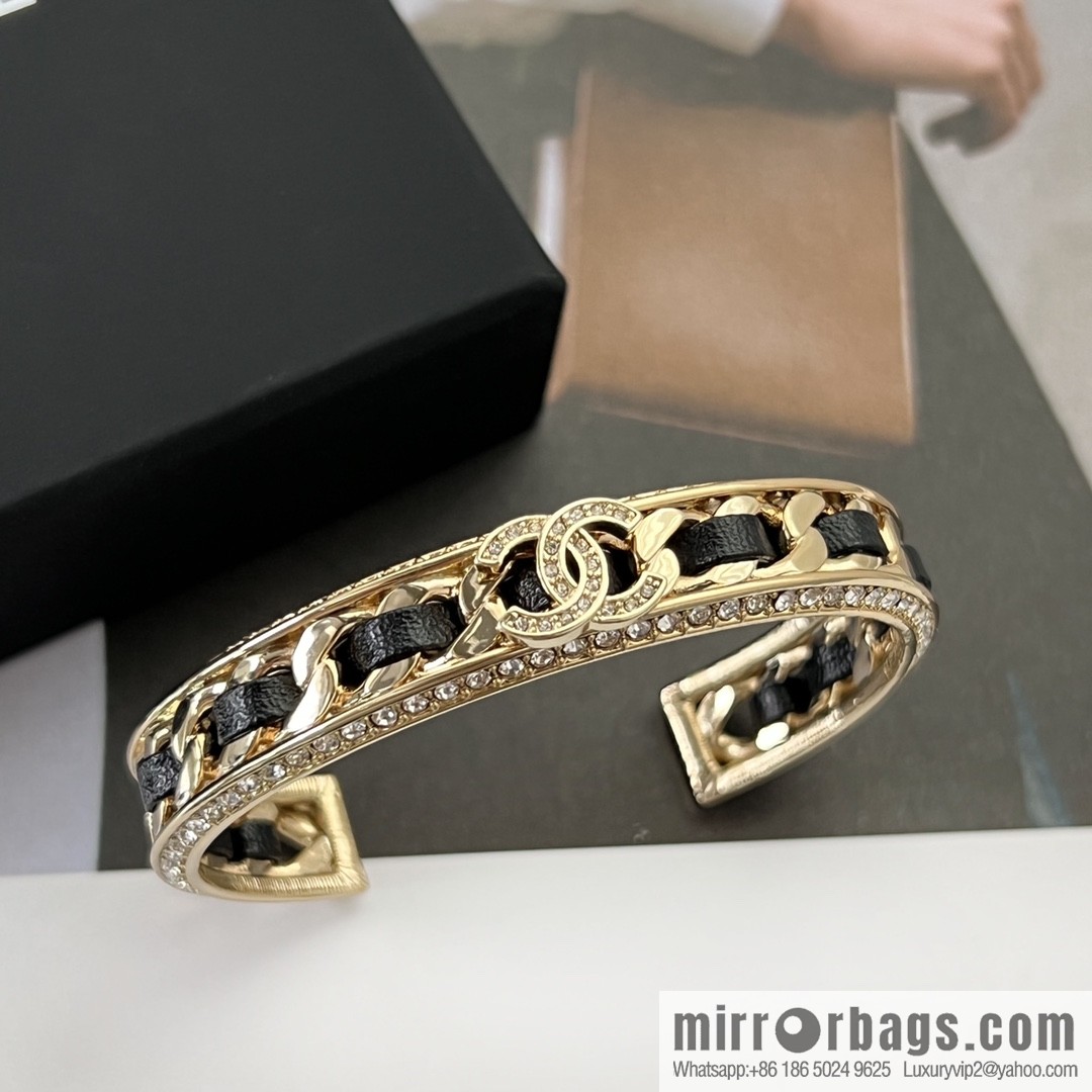 New ☑️ CHANEL Chanel double c black leather rope open bracelet