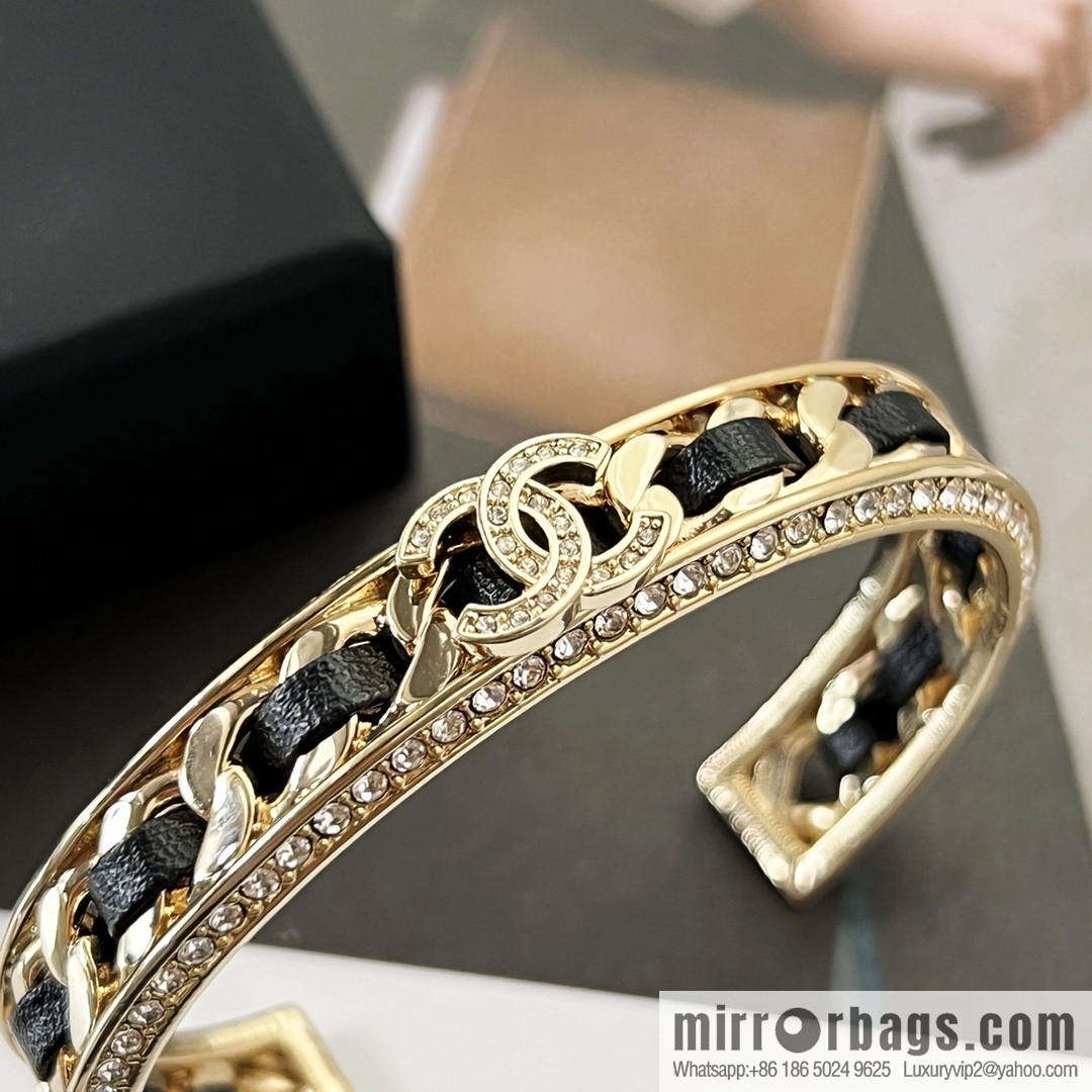 New ☑️ CHANEL Chanel double c black leather rope open bracelet