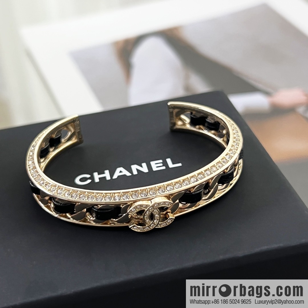 New ☑️ CHANEL Chanel double c black leather rope open bracelet