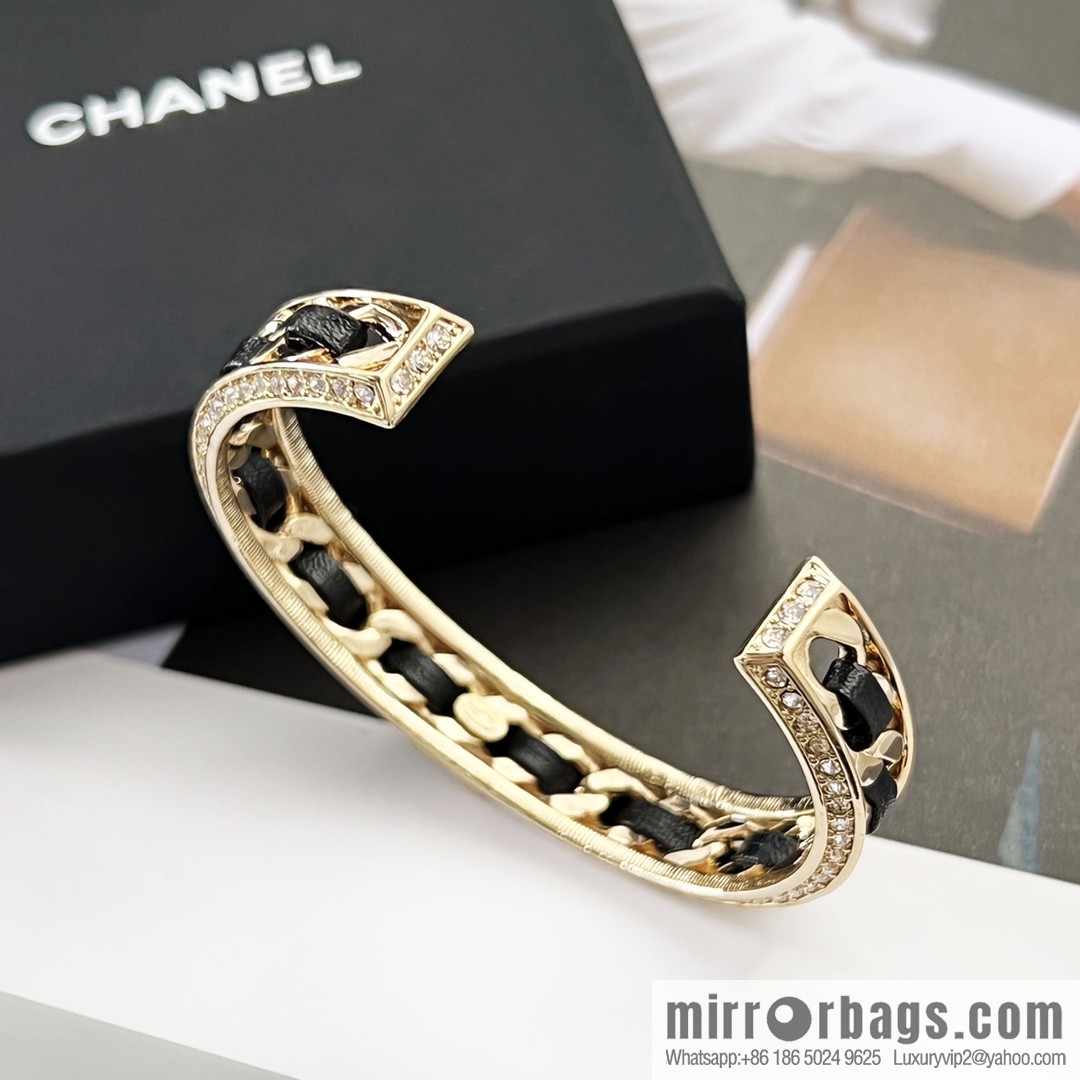 New ☑️ CHANEL Chanel double c black leather rope open bracelet