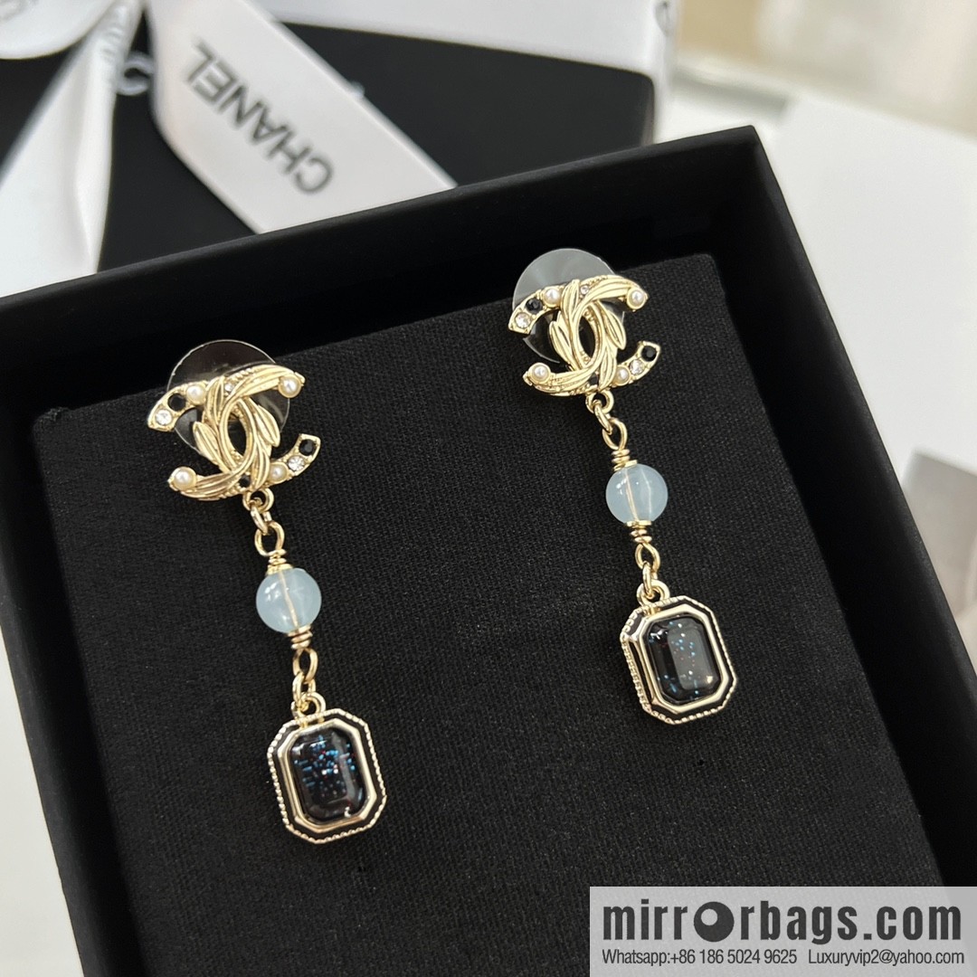 New ☑️ CHANEL Chanel c3 double c square gemstone stud earrings