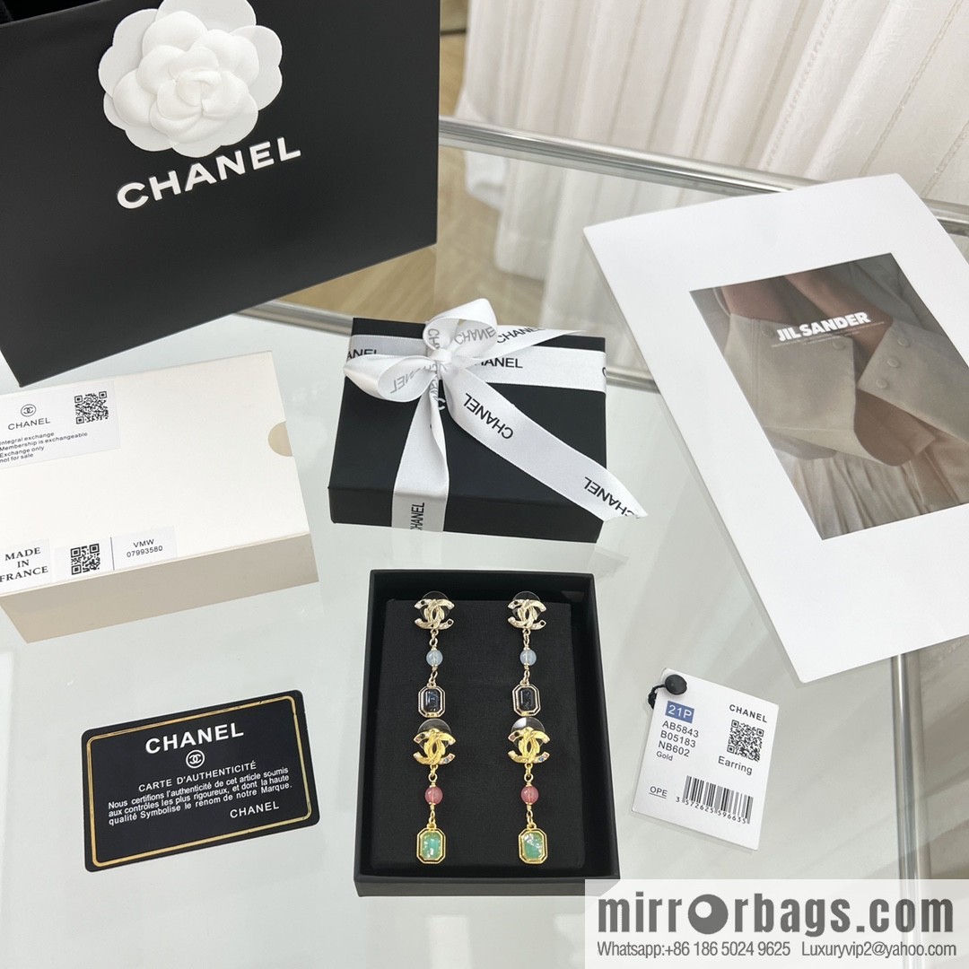 New ☑️ CHANEL Chanel c3 double c square gemstone stud earrings