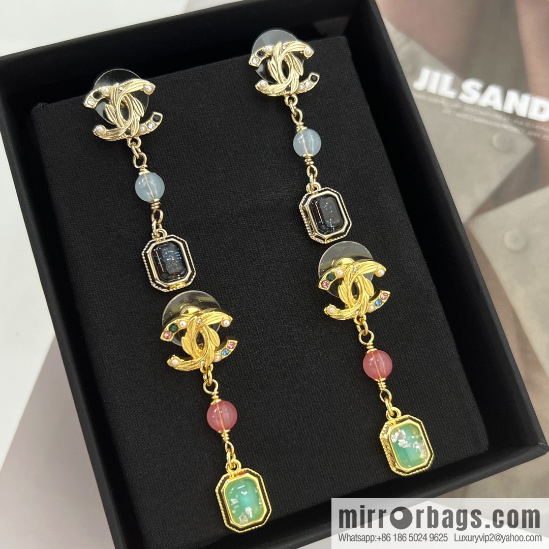 New ☑️ CHANEL Chanel c3 double c square gemstone stud earrings