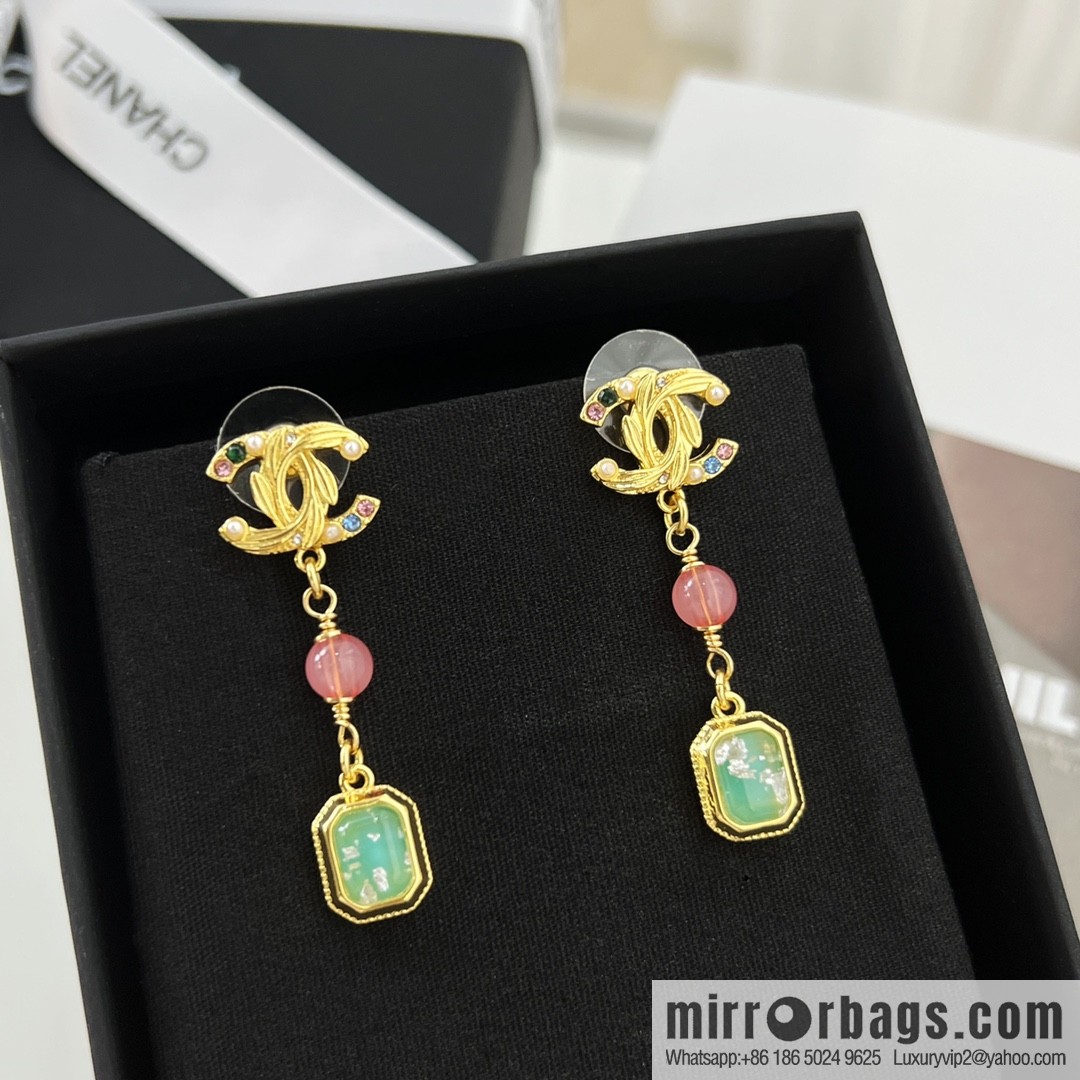 New ☑️ CHANEL Chanel c3 double c square gemstone stud earrings