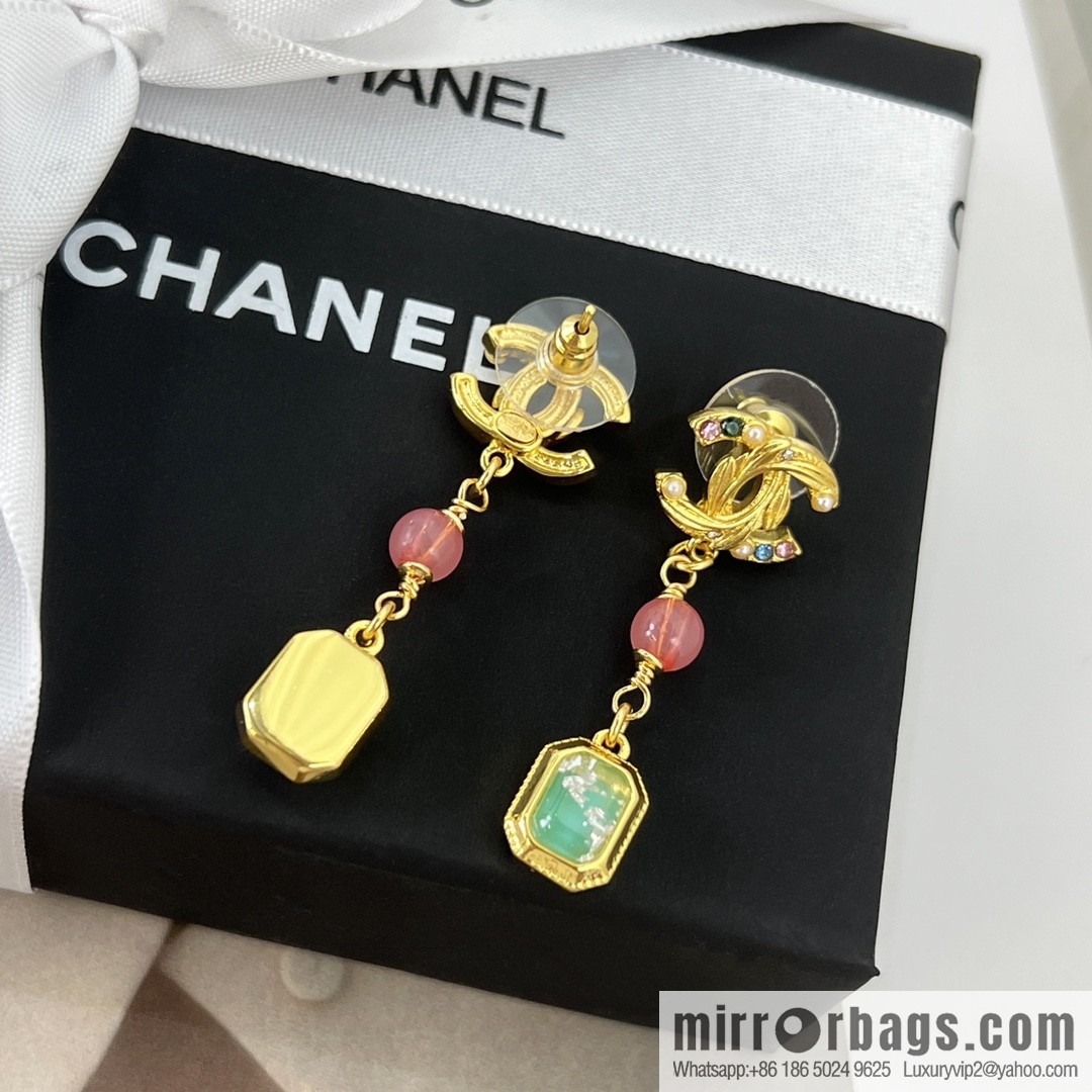New ☑️ CHANEL Chanel c3 double c square gemstone stud earrings
