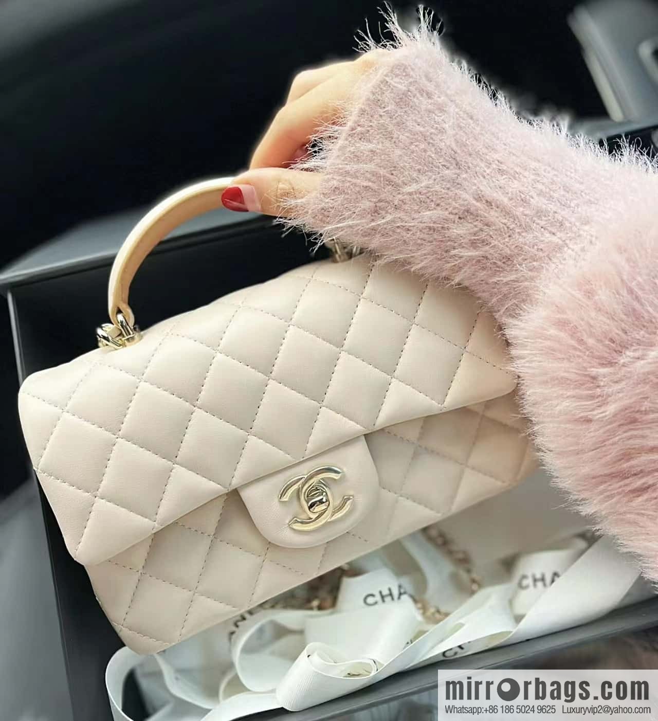 CHANEL classic cf mini handle 20CM AS2431 apricot and caramel