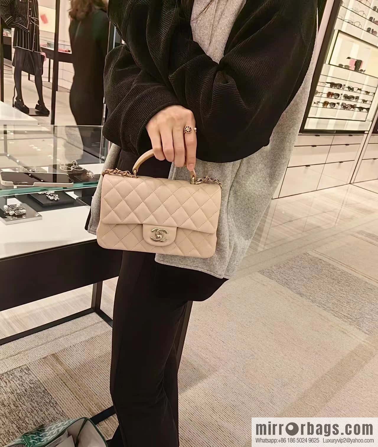 CHANEL classic cf mini handle 20CM AS2431 apricot and caramel