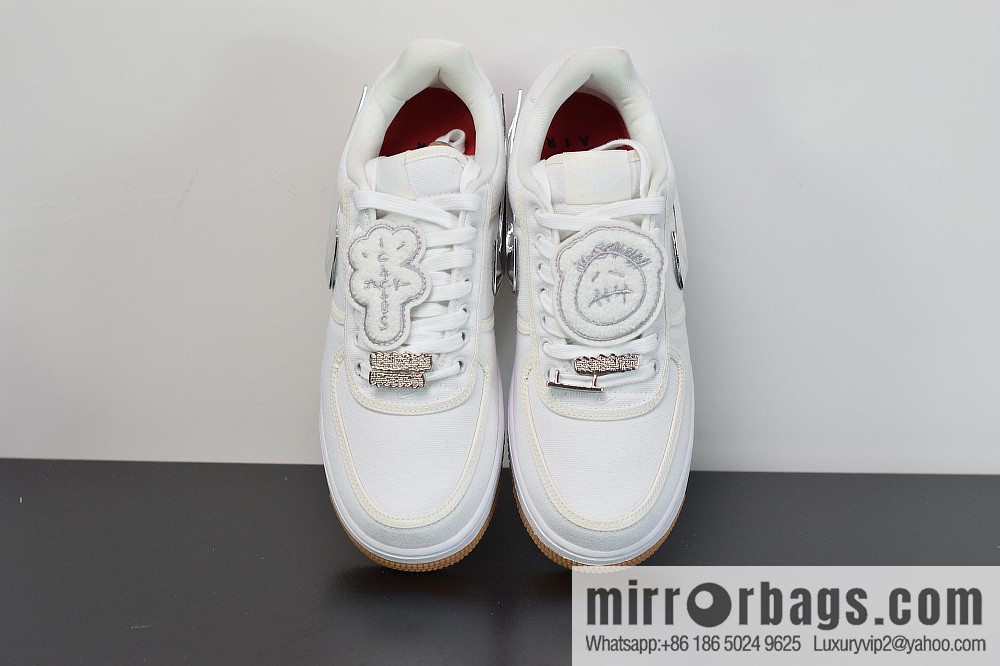 Travis Scott x Nike Air Force 1 AF 100 Nike Air Force One, all white 3M reflective velcro casual sports shoes AQ4211-101