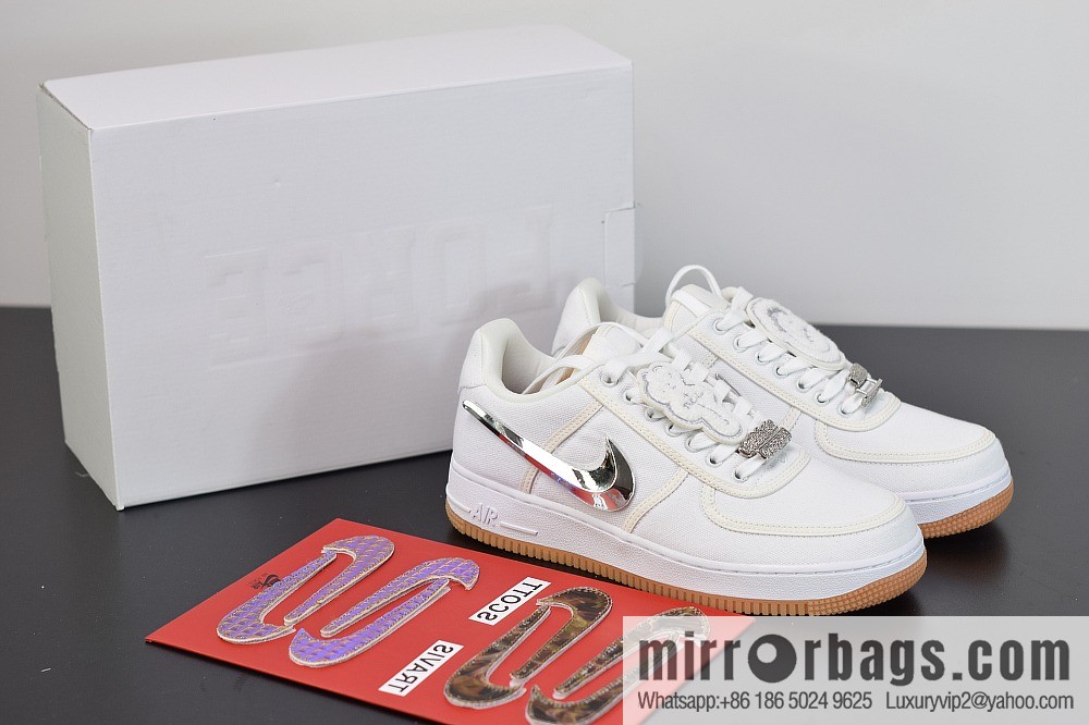Travis Scott x Nike Air Force 1 AF 100 Nike Air Force One, all white 3M reflective velcro casual sports shoes AQ4211-101