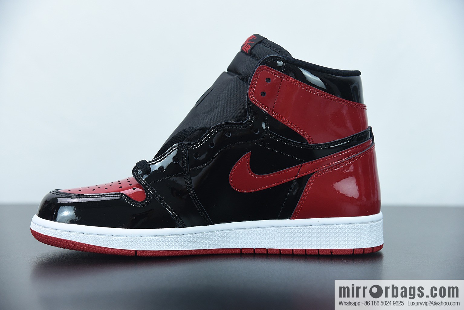 Air Jordan 1 AJ1 Jordan 1st generation high-top basketball shoes/patent leather black and red, prohibited, item number: 555088-063