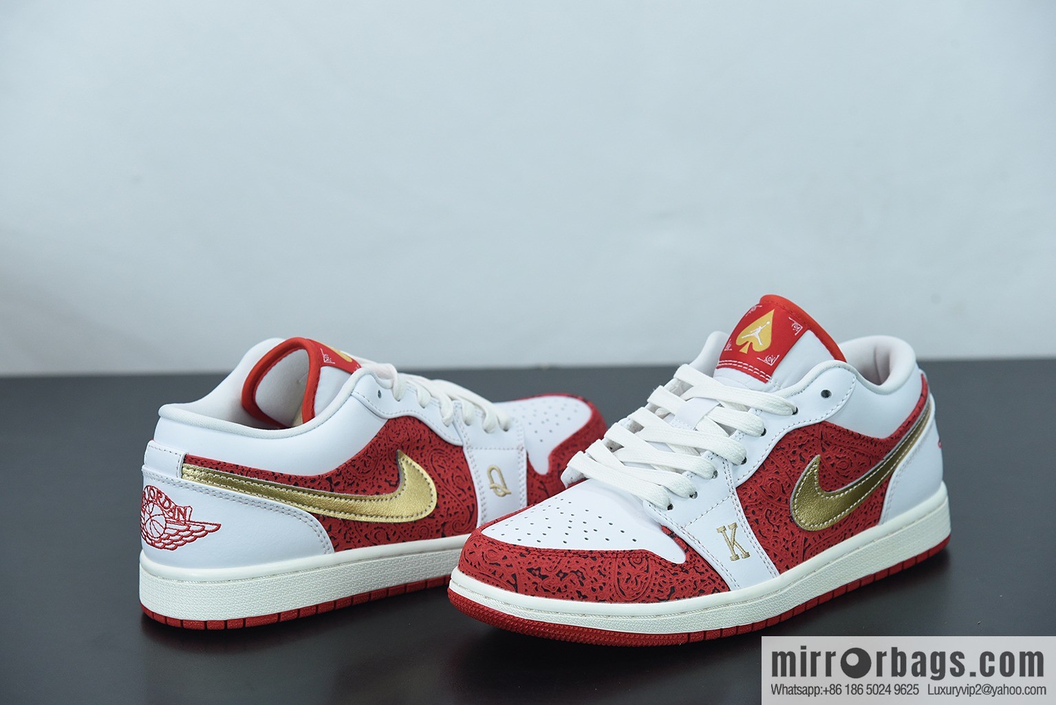 Air Jordan 1 Low AJ1 white and red gold poker, low-top basketball shoes, item number: DJ5185-100