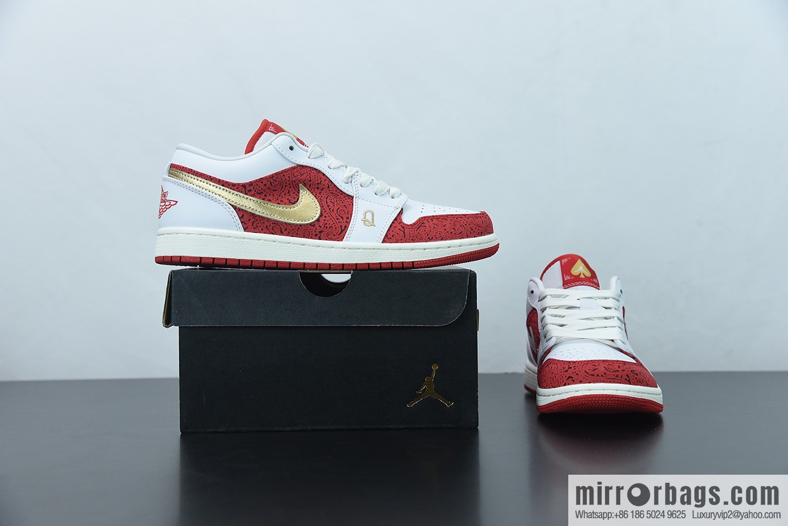 Air Jordan 1 Low AJ1 white and red gold poker, low-top basketball shoes, item number: DJ5185-100