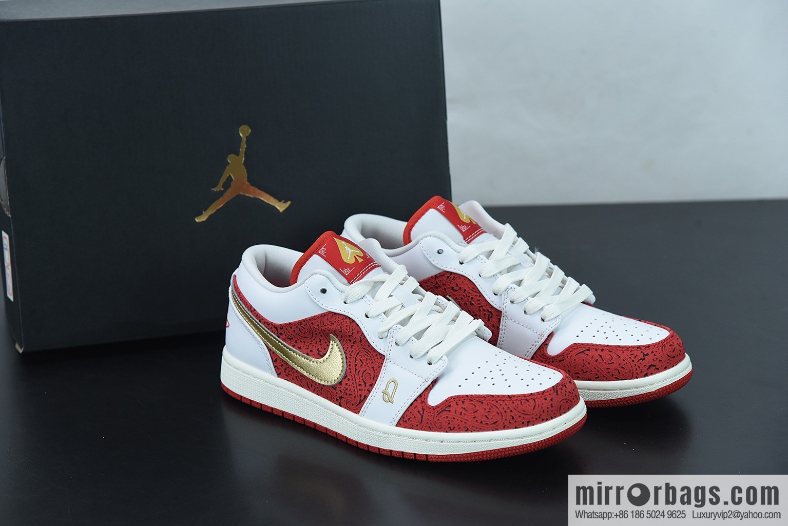 Air Jordan 1 Low AJ1 white and red gold poker, low-top basketball shoes, item number: DJ5185-100