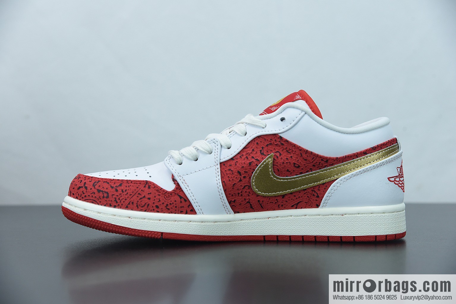 Air Jordan 1 Low AJ1 white and red gold poker, low-top basketball shoes, item number: DJ5185-100