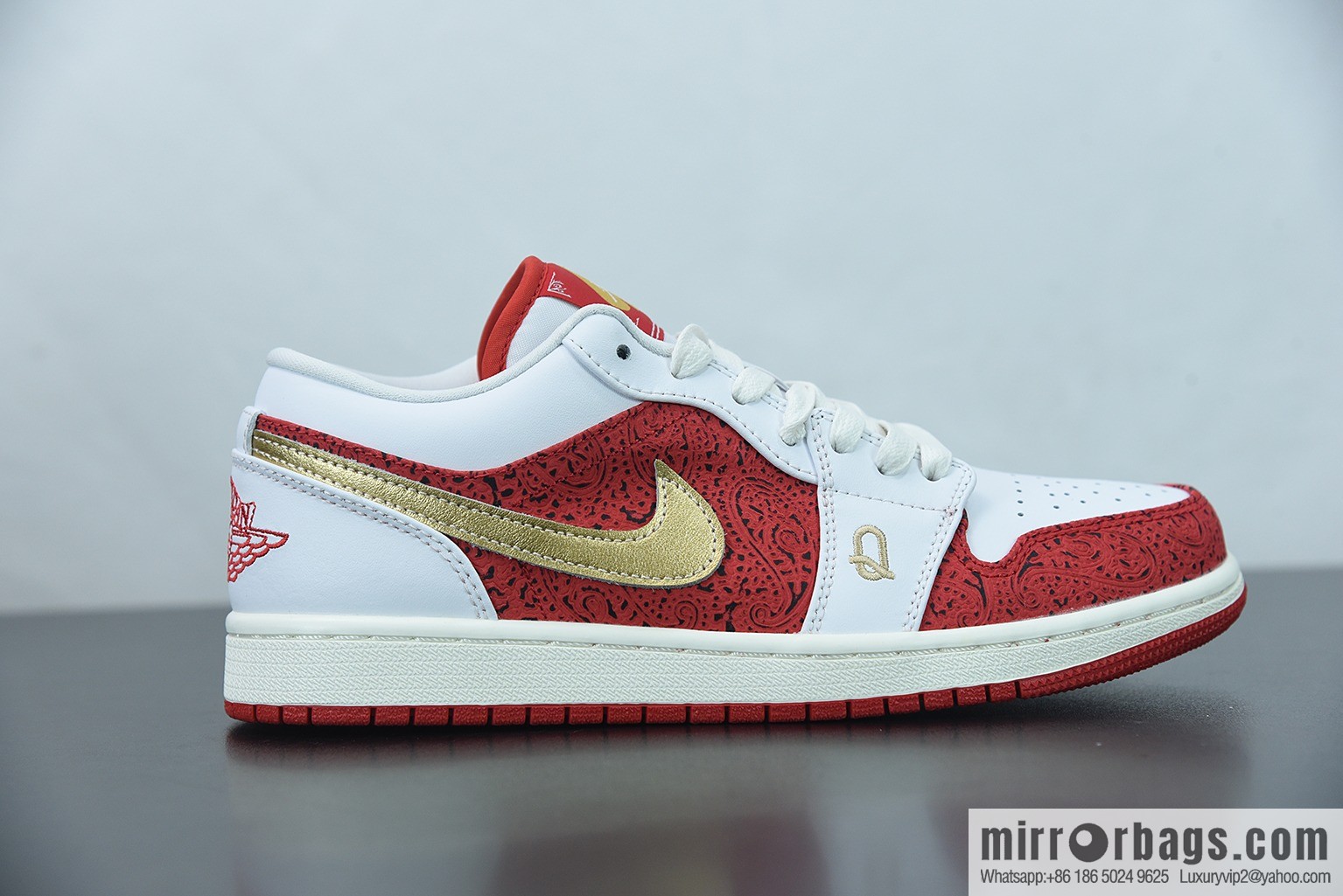 Air Jordan 1 Low AJ1 white and red gold poker, low-top basketball shoes, item number: DJ5185-100