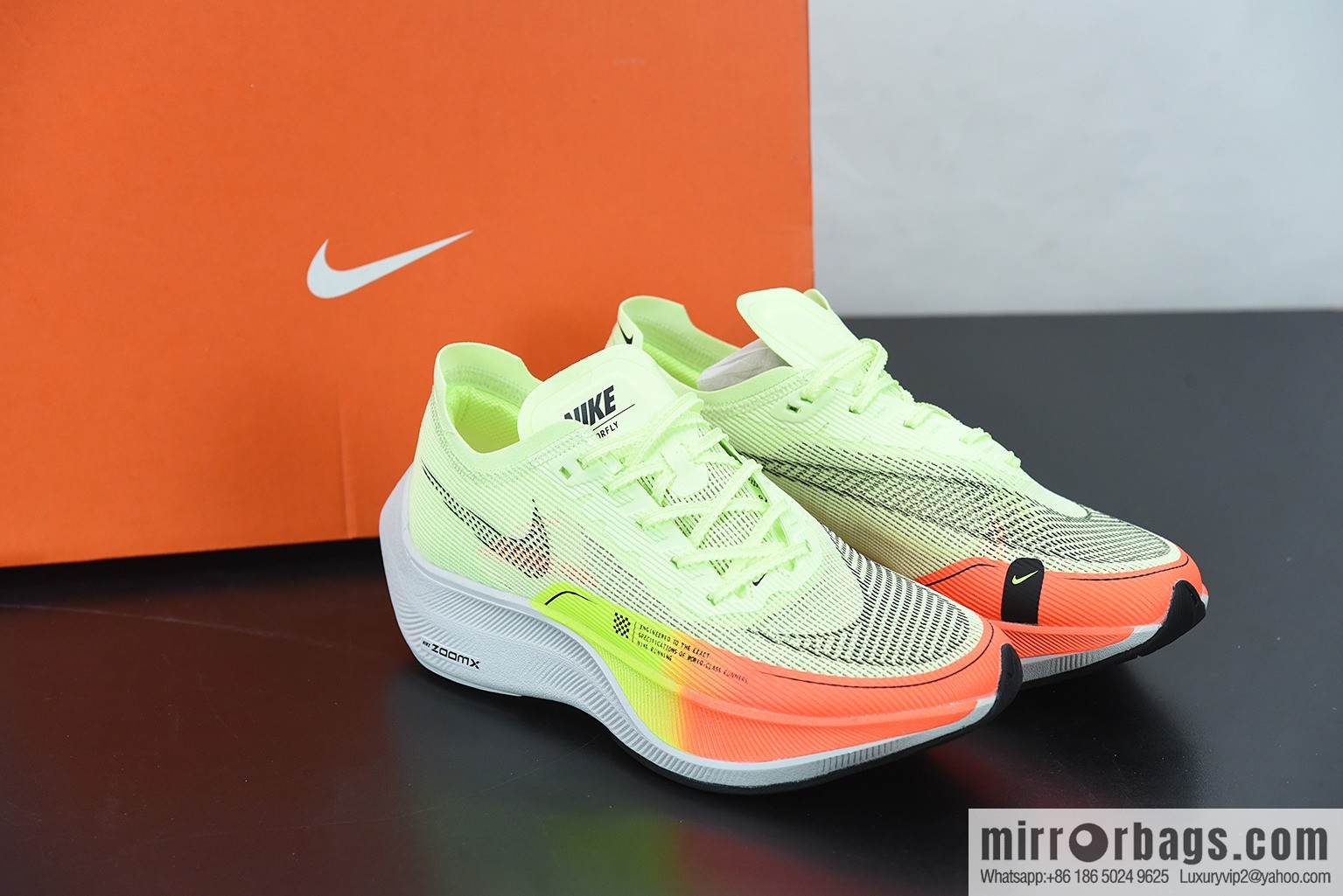Nk ZoomX Vaporfly NEXT% 2 marathon knit breathable sports shoes, yellow orange, item number: CU4111-700
