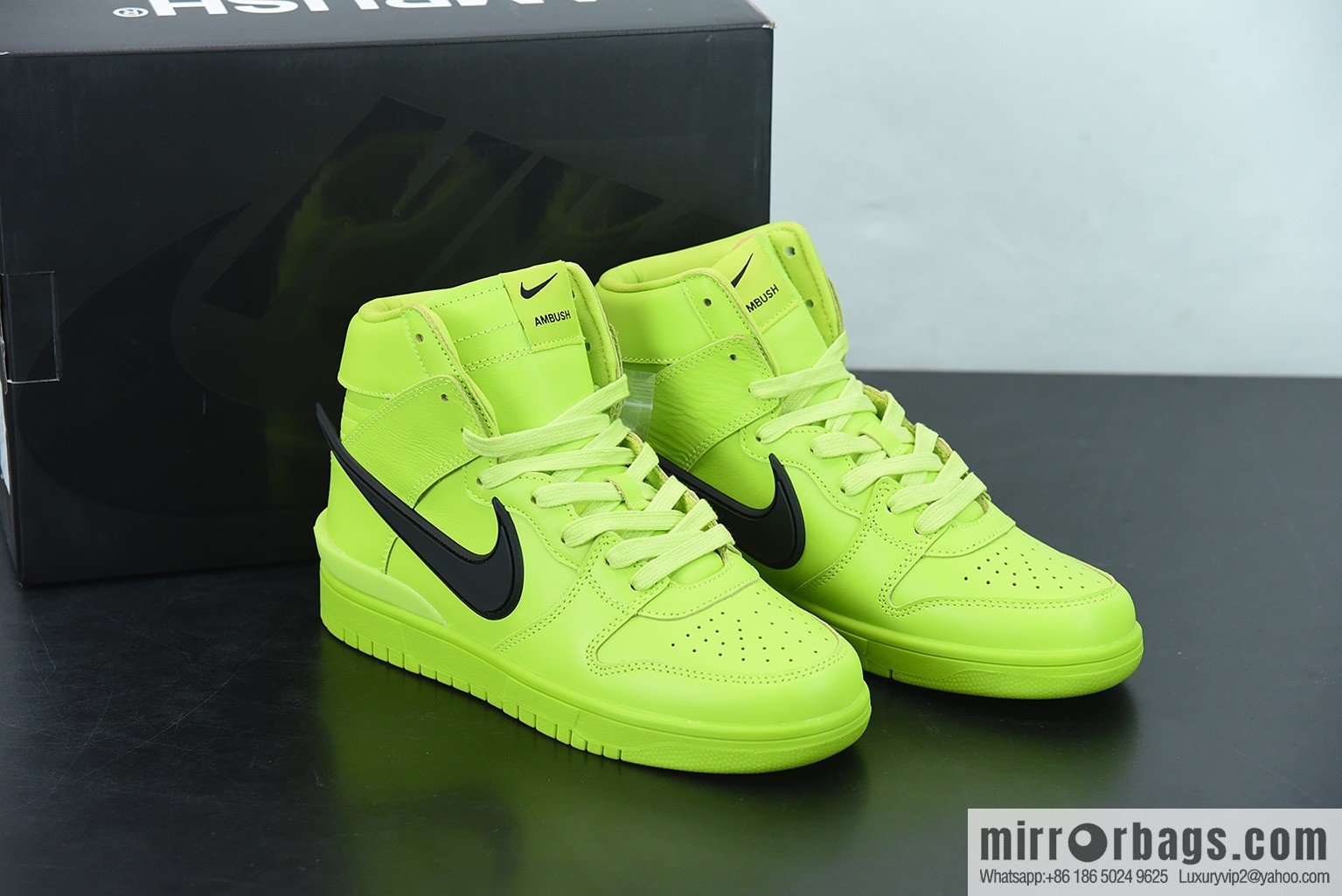 AMBUSH x SB Dunk High skate shoes high-top neon green big hook, item number: CU7544-300