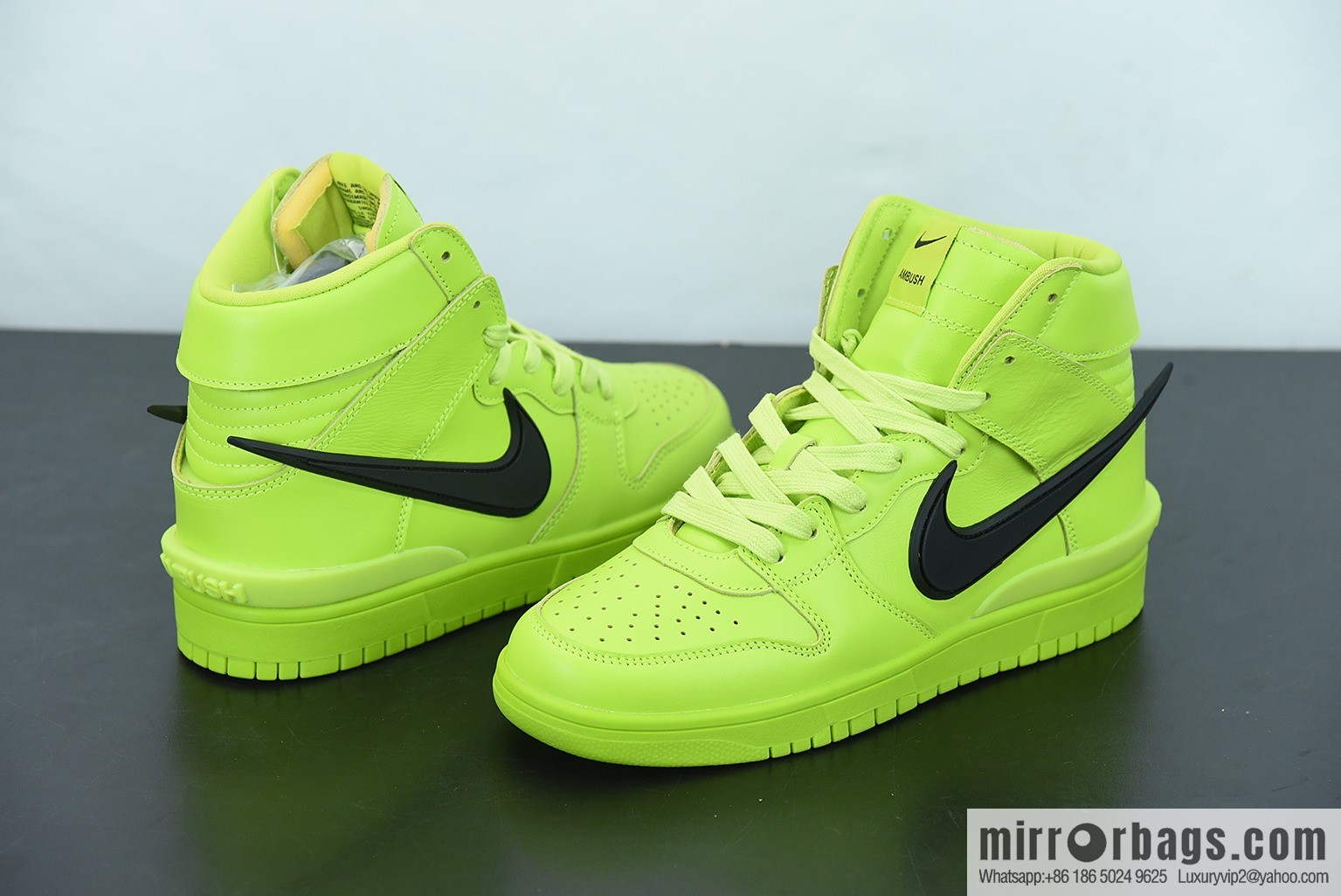 AMBUSH x SB Dunk High skate shoes high-top neon green big hook, item number: CU7544-300