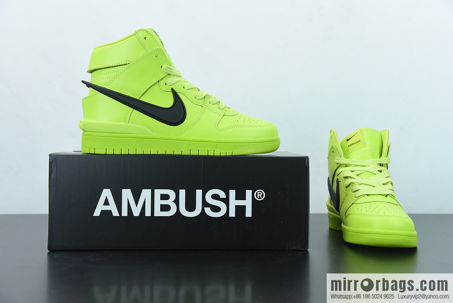 AMBUSH x SB Dunk High skate shoes high-top neon green big hook, item number: CU7544-300