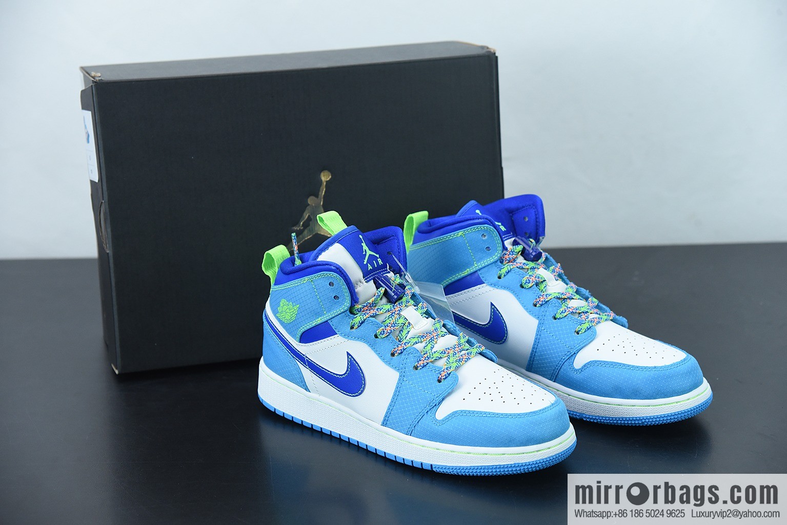 Air Jordan 1 Mid AJ1 Joe 1 blue and green middle help cultural basketball shoes, item number: DA8010-400