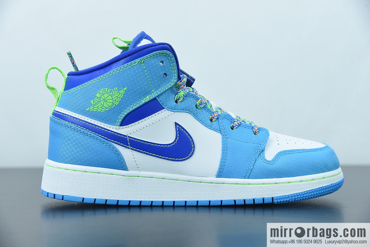 Air Jordan 1 Mid AJ1 Joe 1 blue and green middle help cultural basketball shoes, item number: DA8010-400