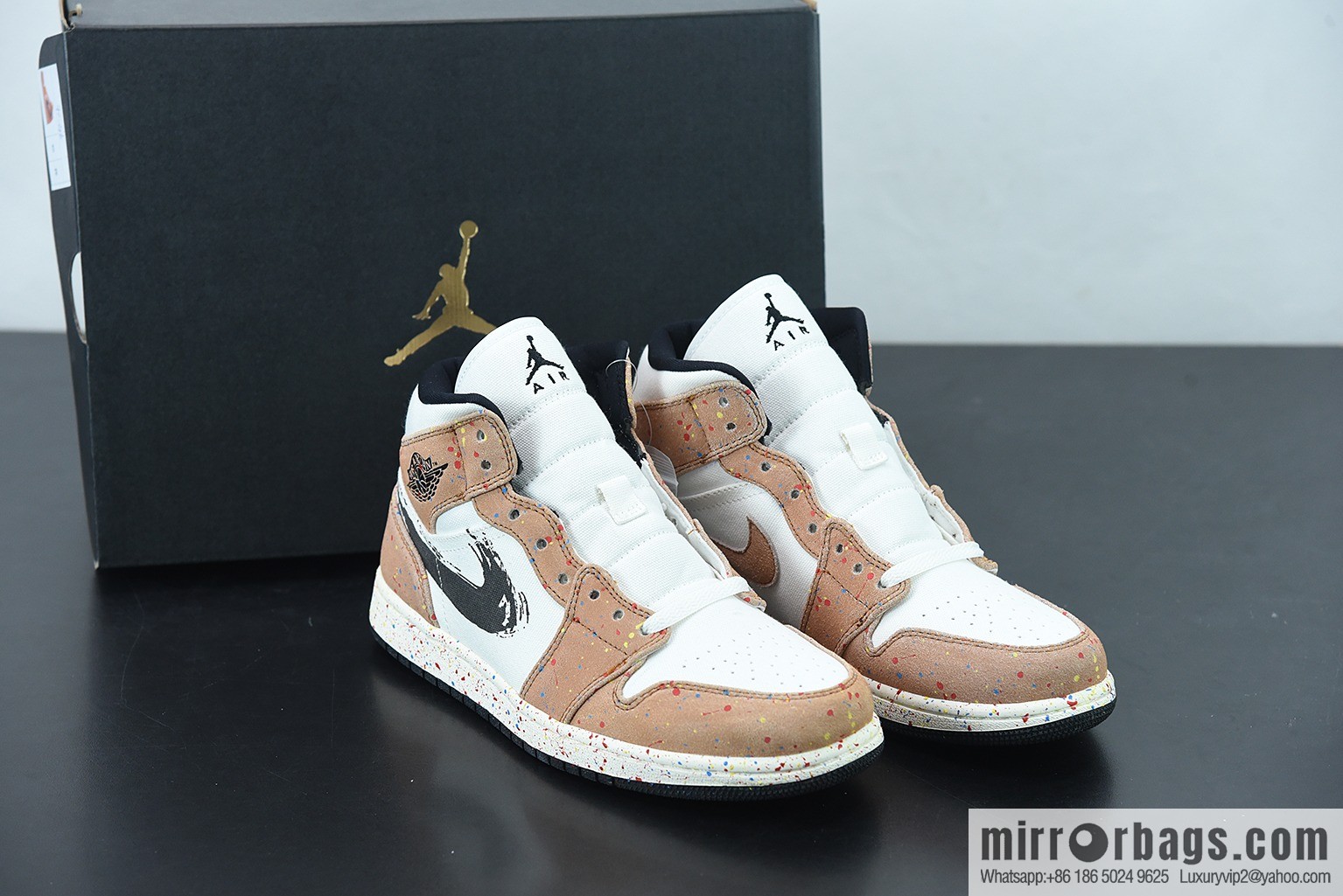 Air Jordan 1 Mid AJ1 Joe 1 watercolor ink fluorescent, Zhongbang basketball shoes, item number: DA8005-100