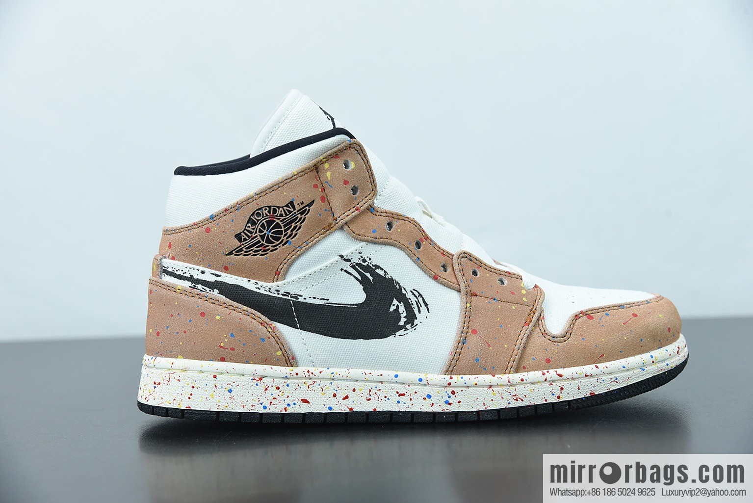 Air Jordan 1 Mid AJ1 Joe 1 watercolor ink fluorescent, Zhongbang basketball shoes, item number: DA8005-100