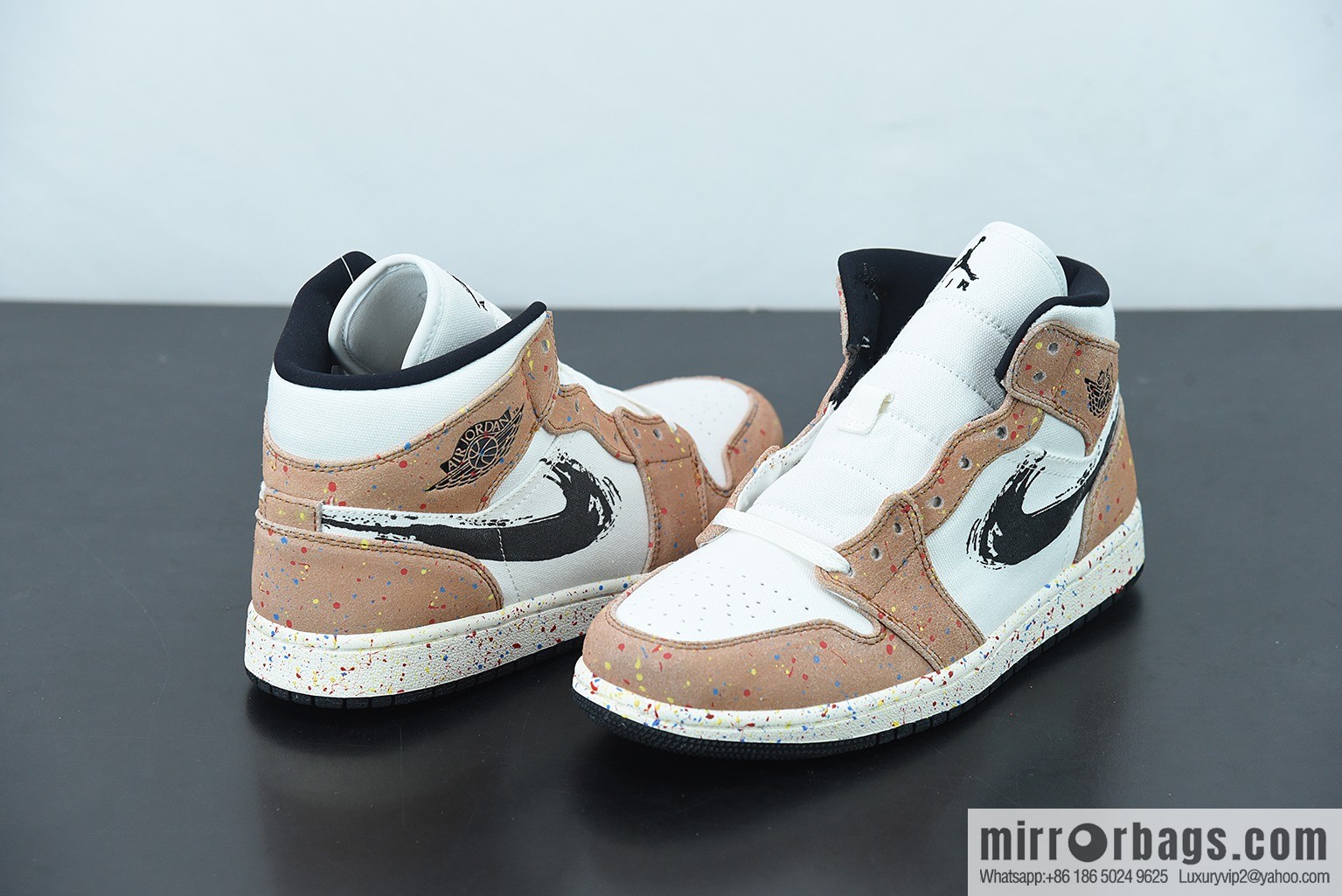 Air Jordan 1 Mid AJ1 Joe 1 watercolor ink fluorescent, Zhongbang basketball shoes, item number: DA8005-100